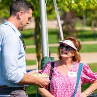 Mike Przydzial talking to Leslie Riley